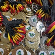Custom Designed Digital Printed Domed Centre Gold and Silver Sporting Competition Medals Precision Engraving PELC